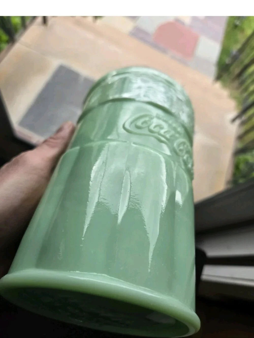 Green Jadeite Coca-Cola Glass Kitchen Canister New/Sealed 38ozw Cork Lid R.E.A.D